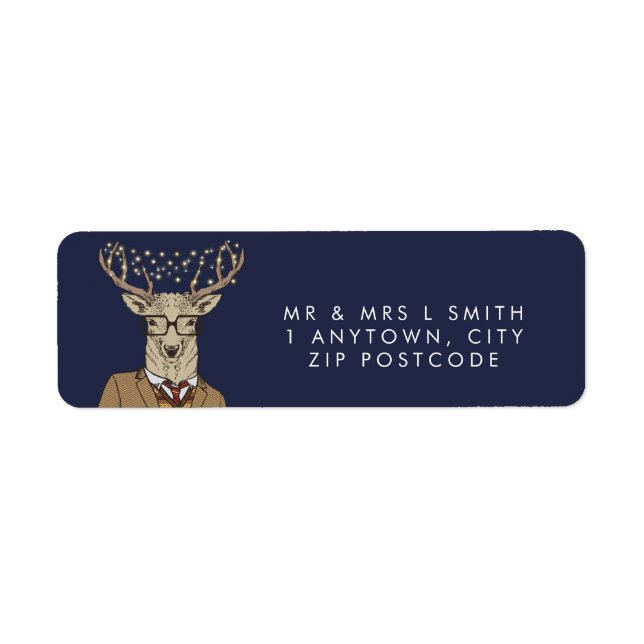 rustic navy oh deer return address label (Front)