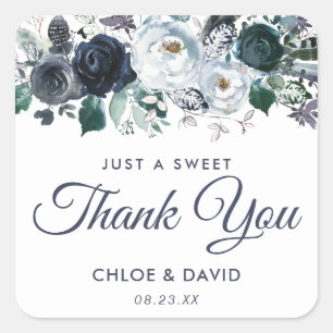 Rustic Navy Peony Watercolor Wedding Favour Square Sticker