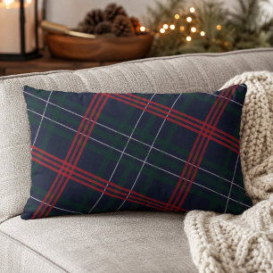 Rustic Navy Red Green Diagonal Plaid Christmas Lumbar Pillow