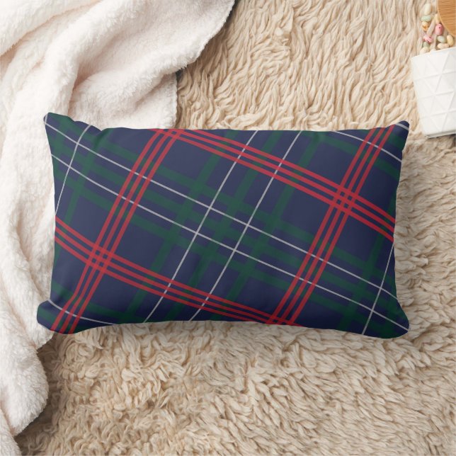 Rustic Navy Red Green Tartan Plaid Holiday Lumbar Pillow (Blanket)
