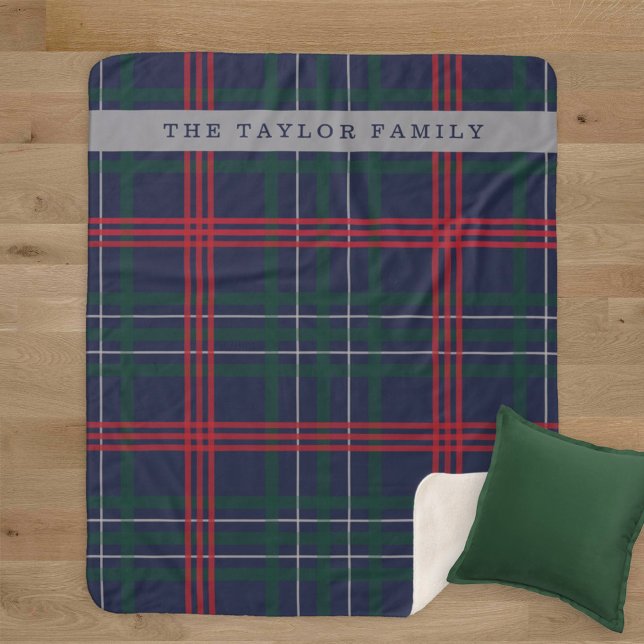 Rustic Navy Red Green Tartan Plaid Personalized Sherpa Blanket (Creator Uploaded)