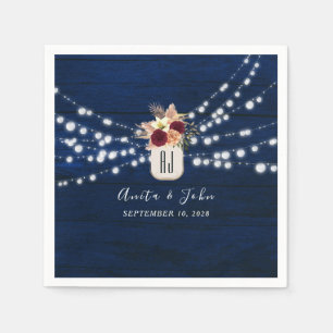 Rustic Navy String Lights Wedding Napkins