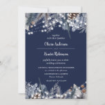 Rustic Navy String Lights Winter Wedding Invitatio Invitation<br><div class="desc">Rustic Navy String Lights Winter Wedding Invitation</div>