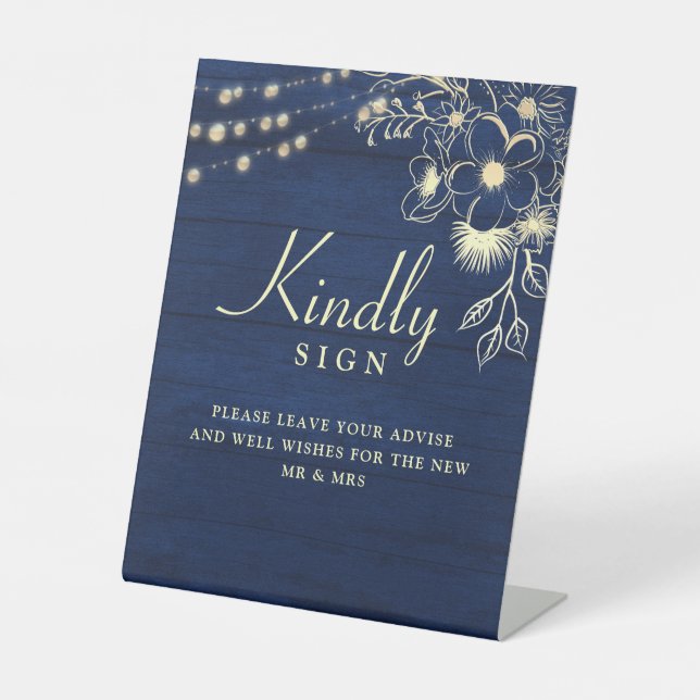 Rustic Navy Wedding Guest Book Sign (Front)
