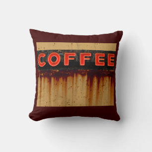 Rustic Neon Coffee Sign Throw Pillow