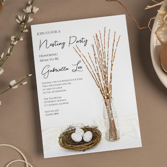 Rustic Nesting Party White Eggs Baby Shower Invitation (Creator Uploaded)