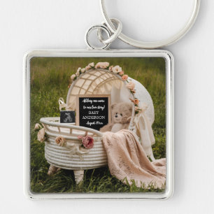 Rustic Neutral Baby Reveal pregnancy announcement Keychain