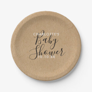 Rustic Neutral Baby Shower Elegant Script Paper Plate