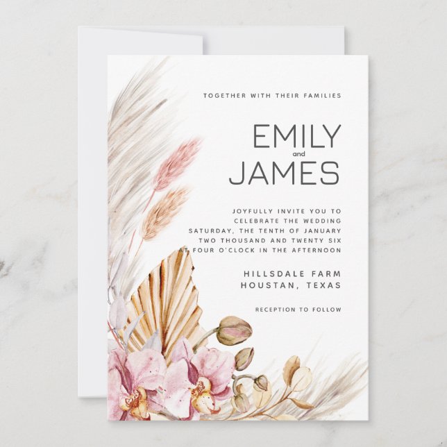 Rustic Neutral Beige Blush Boho Wedding Invitation (Front)