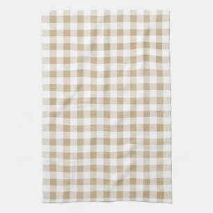 Rustic Neutral Beige Gingham Buffalo Plaid Kitchen Towel