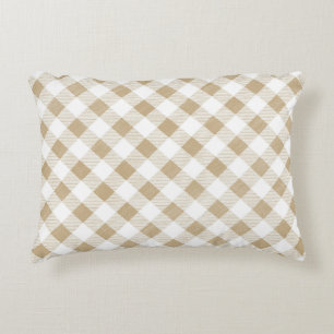 Rustic Neutral Beige Gingham Plaid Accent Pillow