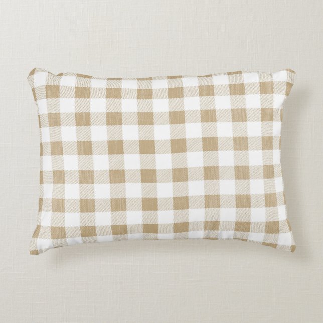 Rustic Neutral Beige Gingham Plaid  Accent Pillow (Front)
