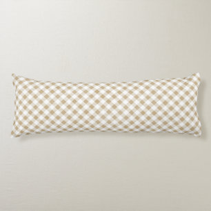 Rustic Neutral Beige Gingham Plaid Body Pillow