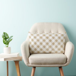 Rustic Neutral Beige Gingham Plaid  Lumbar Pillow