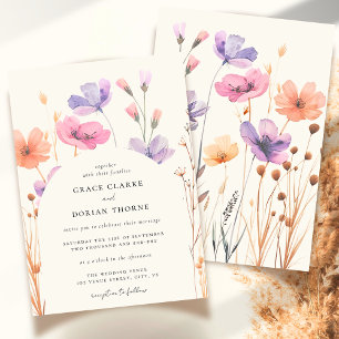Rustic Neutral Boho Floral Ivory White Wedding Invitation