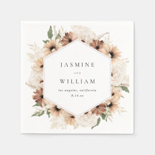 Rustic Neutral Boho Floral Name S2 Napkin