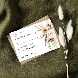 Rustic Neutral Boho Floral no Meal RSVP 2 Card