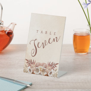 Rustic Neutral Boho Floral Table Number Pedestal Sign