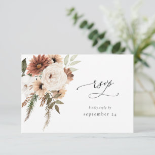 Rustic Neutral Boho Floral w Meal RSVP S2 Card