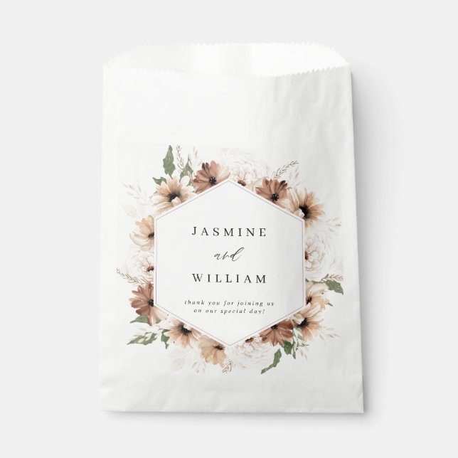 Rustic Neutral Boho Floral Wedding Favour Bag (Front)