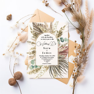 Rustic Neutral Boho Floral Wedding Invitation