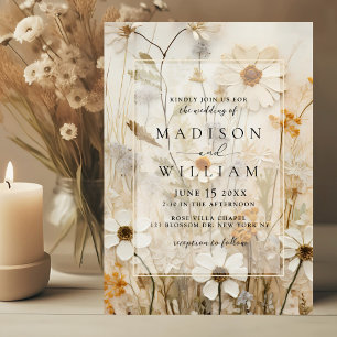 Rustic Neutral Boho Floral Wedding  Invitation