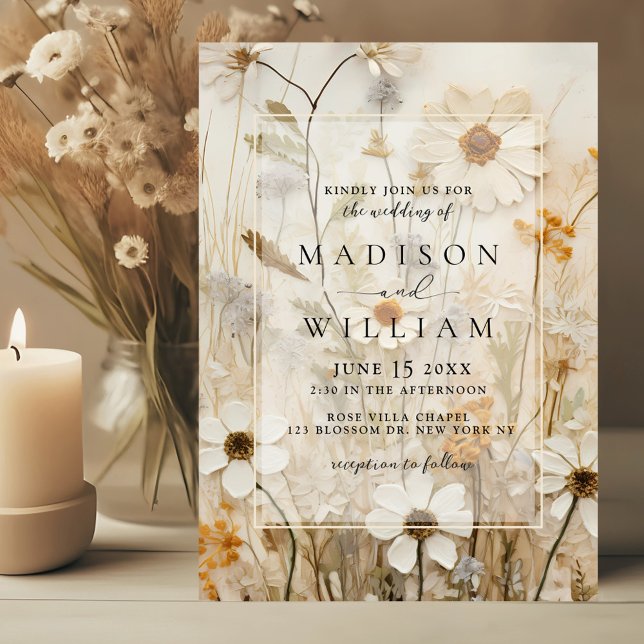 Rustic Neutral Boho Floral Wedding  Invitation (Creator Uploaded)