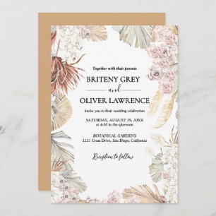 Rustic Neutral Boho Floral Wedding Invitation