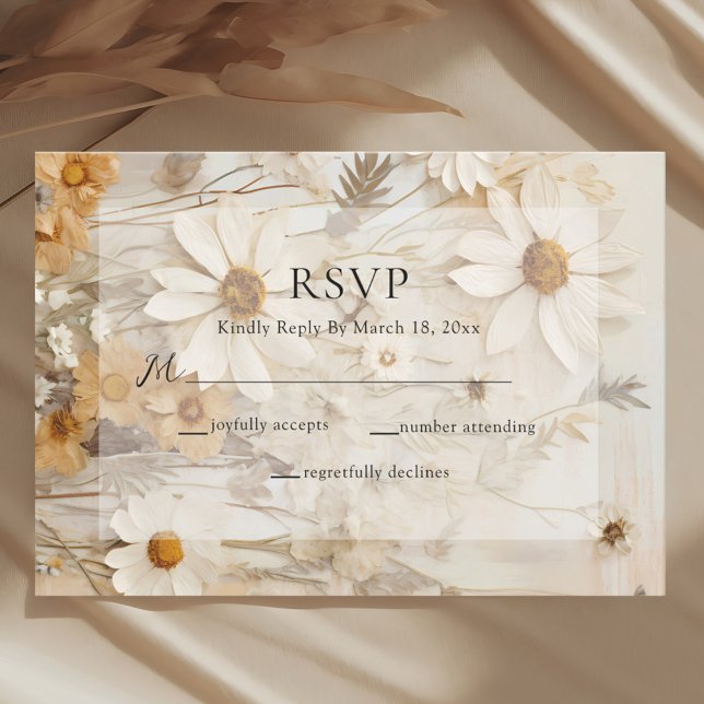 Rustic Neutral Boho Floral Wedding RSVP Card (Creator Uploaded)