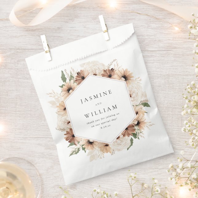 Rustic Neutral Boho Floral Wedding S2 Favour Bag (Clipped)