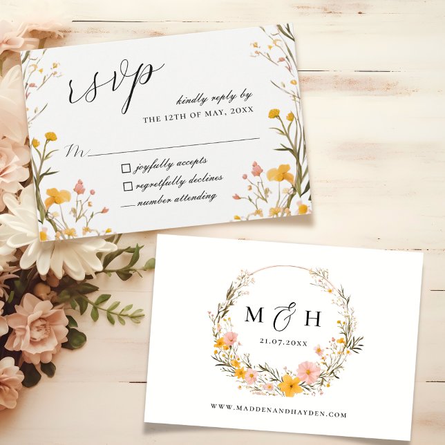 Rustic Neutral Boho Floral Wildflower Wedding RSVP Card (Creator Uploaded)