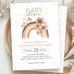 Rustic Neutral Boho Watercolor Rainbow Baby Shower Invitation