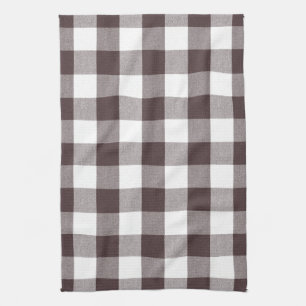 Rustic Neutral Brown White Gingham Buffalo Plaid  Kitchen Towel