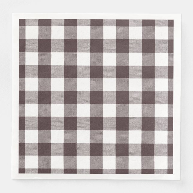 Rustic Neutral Brown White Gingham Buffalo Plaid  Napkin (Front)