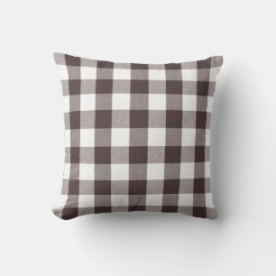 Rustic Neutral Brown White Gingham Buffalo Plaid  Throw Pillow