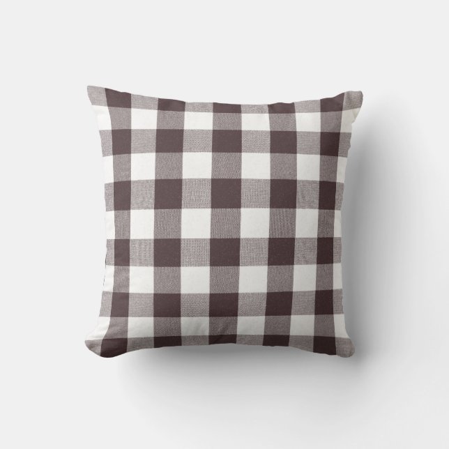 Rustic Neutral Brown White Gingham Buffalo Plaid  Throw Pillow (Front)