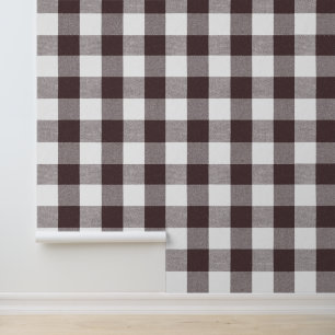 Rustic Neutral Brown White Gingham Buffalo Plaid  Wallpaper