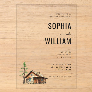Rustic Neutral Cabin Illustration Acrylic Invitations