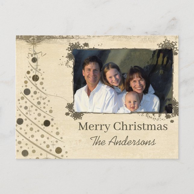 Rustic Neutral Colours Christmas Tree Family Photo Holiday Postcard (Front)