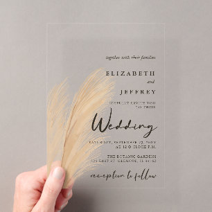 Rustic Neutral Earthy Boho Pampas Grass Wedding In Acrylic Invitations