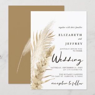 Rustic Neutral Earthy Boho Pampas Grass Wedding Invitation