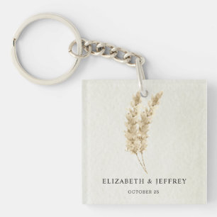 Rustic Neutral Earthy Boho Pampas Grass Wedding Keychain