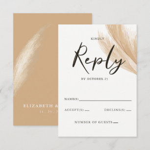 Rustic Neutral Earthy Boho Pampas Grass Wedding RSVP Card
