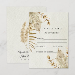 Rustic Neutral Earthy Boho Pampas Grass Wedding RSVP Card