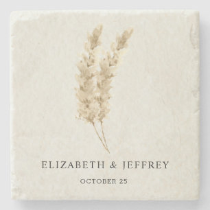 Rustic Neutral Earthy Boho Pampas Grass Wedding Stone Coaster
