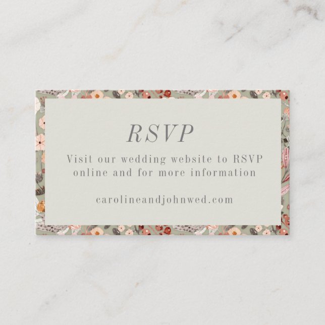 Rustic Neutral Earthy Floral Boho Wedding RSVP Enclosure Card (Front)
