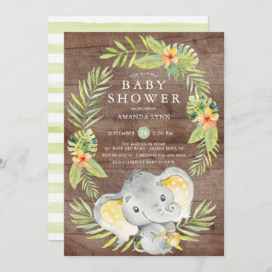 Rustic Neutral Elephant Baby Shower Invitation