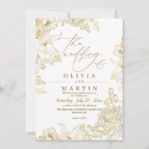 Rustic Neutral flora Rose Gold Wedding  Invitation
