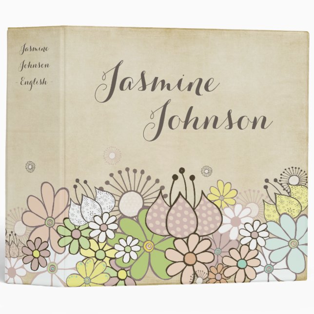 Rustic Neutral Floral Back to School Book Binder (Front/Spine)