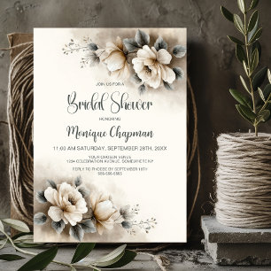 Rustic Neutral Floral Bridal Shower Invitation
